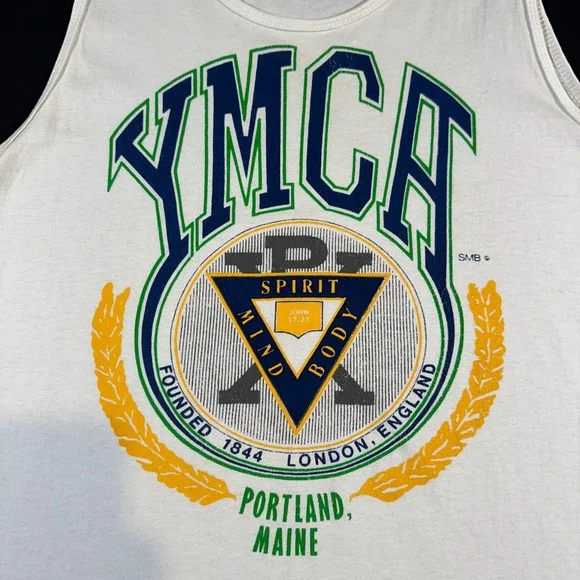 Vtg YMCA‎ Tank Top Jerzees L 90s Portland Maine Spirit Mind Body USA Made Logo